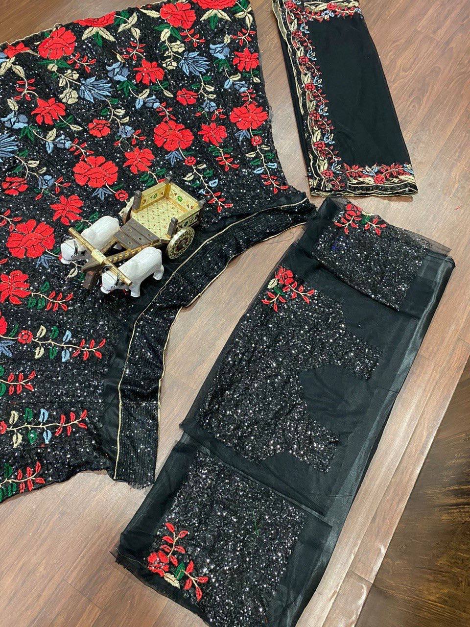 Trendy black Soft Mono Net lehenga with Embroidered Work With Cancan  and designer blouse