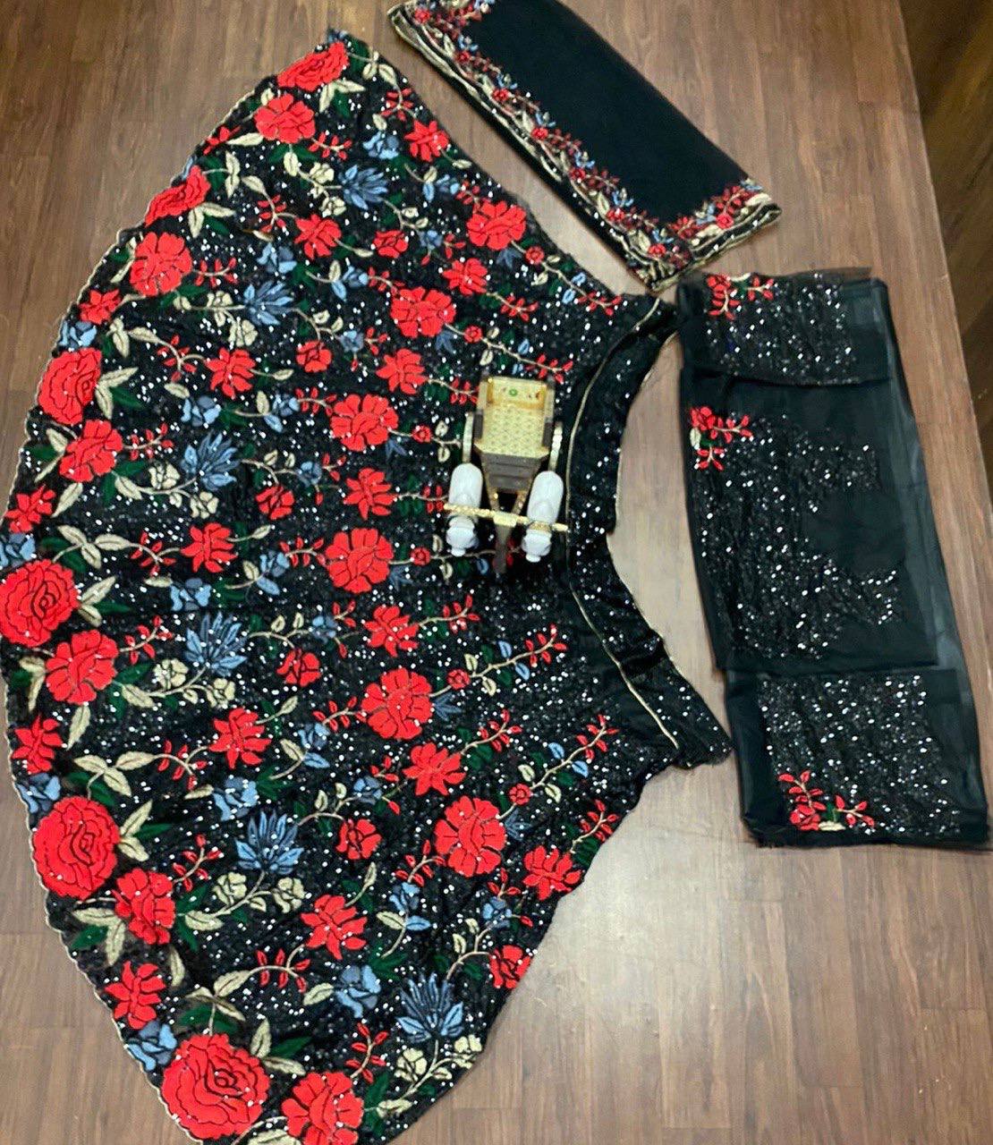 Trendy black Soft Mono Net lehenga with Embroidered Work With Cancan  and designer blouse