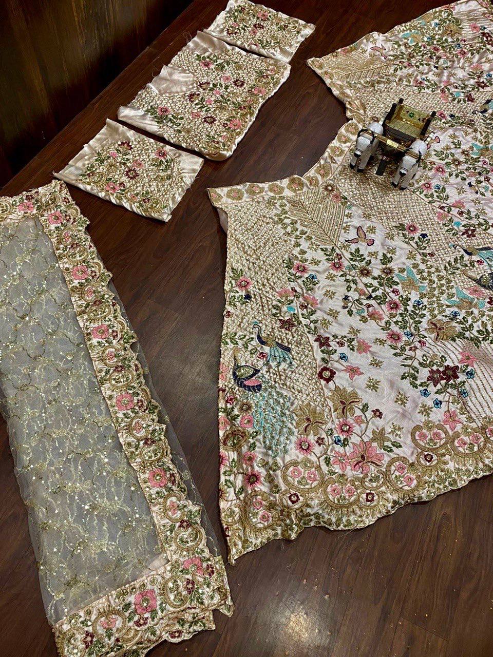 Japan Satin Silk Lehenga with Sequins Embroidery & Cut Work Dupatta – Semi-Stitched Partywear Set