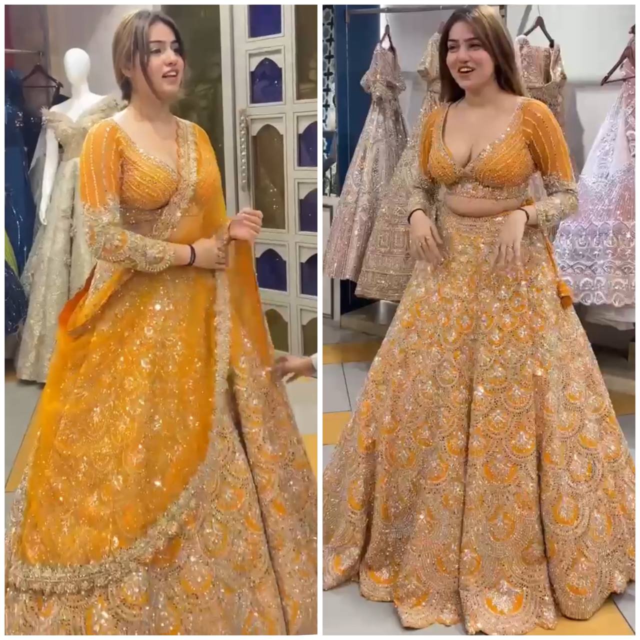 Musturd  Colour lehenga with Real Mirror and  Sequins Embroidery Work With Cancan and designer blouse perfect your wedding desire