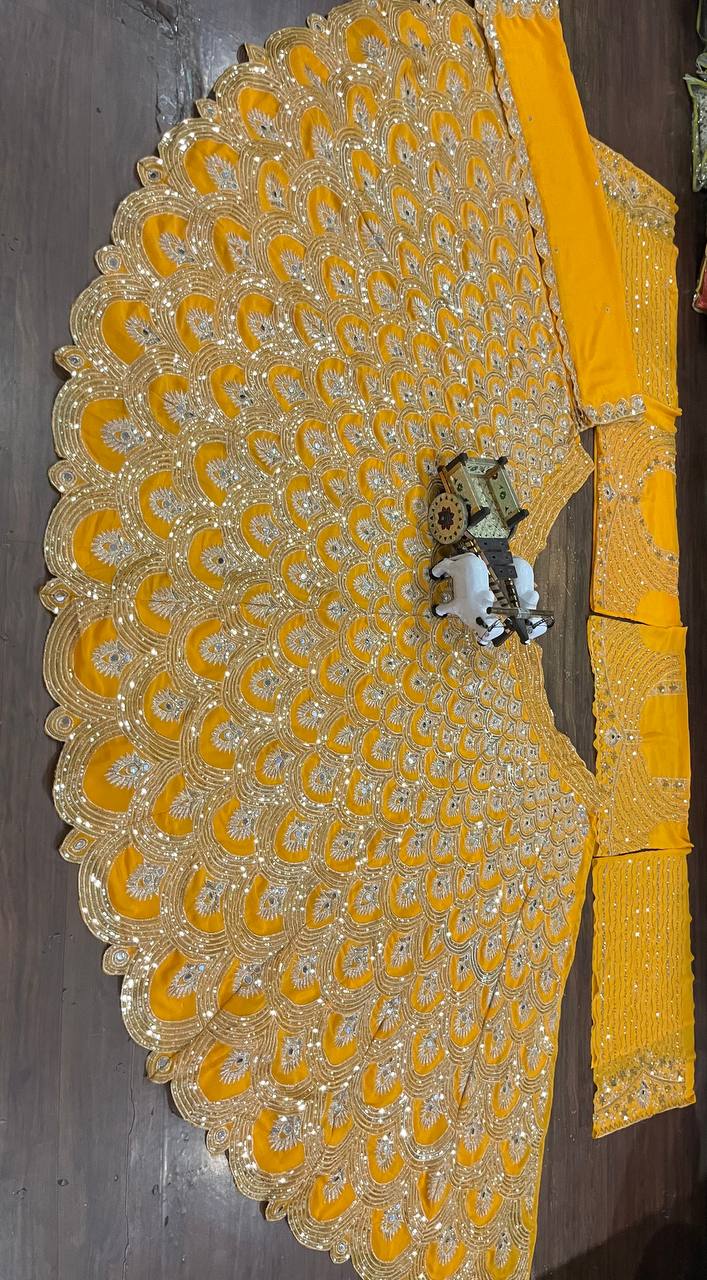 Musturd  Colour lehenga with Real Mirror and  Sequins Embroidery Work With Cancan and designer blouse perfect your wedding desire
