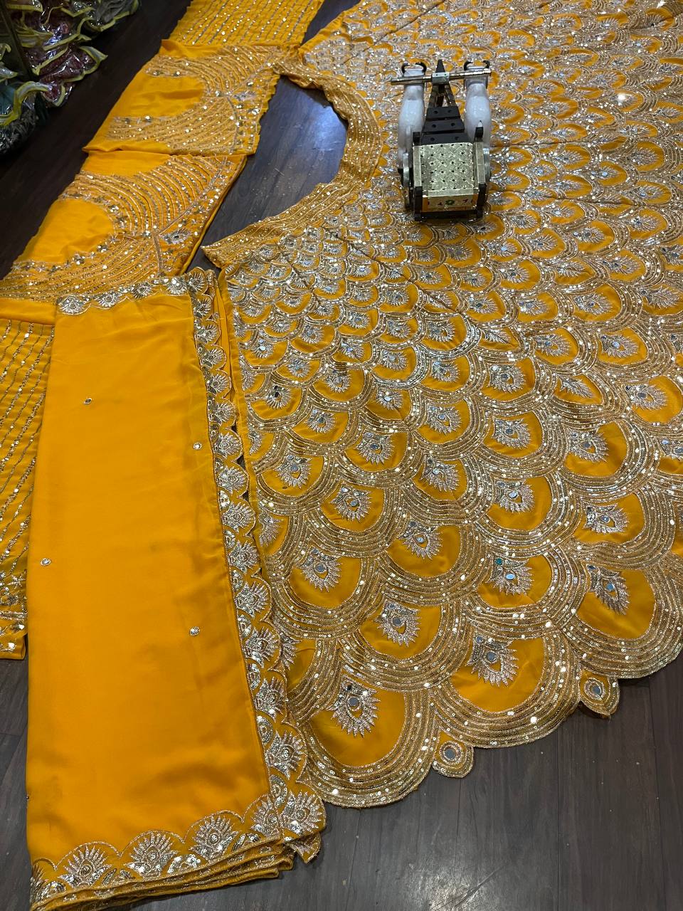 Musturd  Colour lehenga with Real Mirror and  Sequins Embroidery Work With Cancan and designer blouse perfect your wedding desire