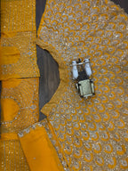 Golden Radiance Mustard Yellow Sequined Net Lehenga Choli