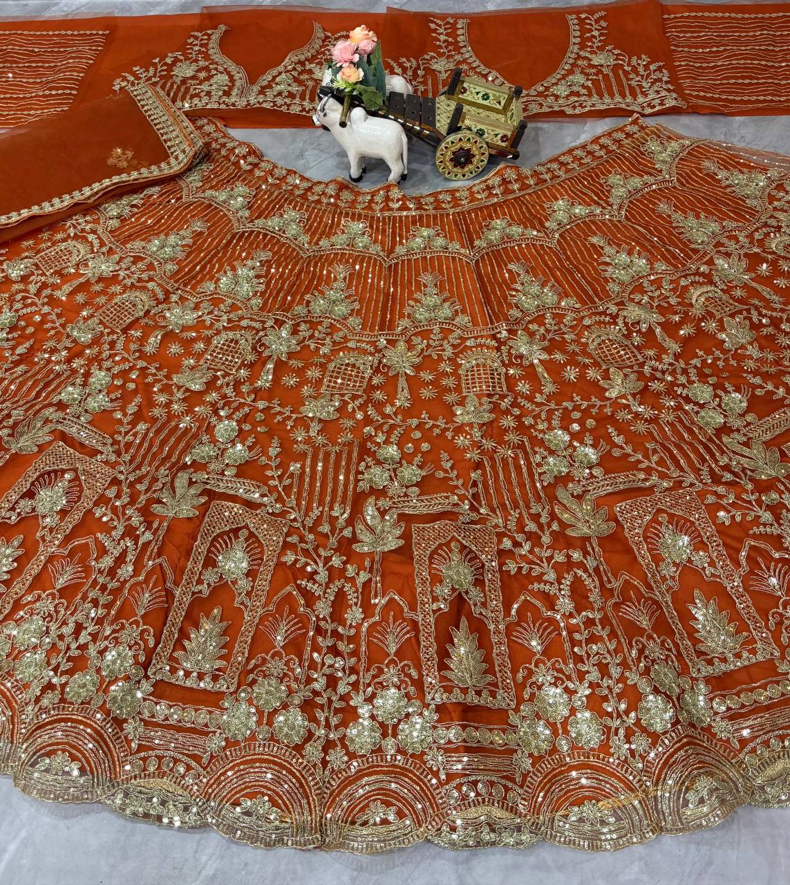 Traditional Soft Net Lehenga Choli with Sequins Work and Dupatta