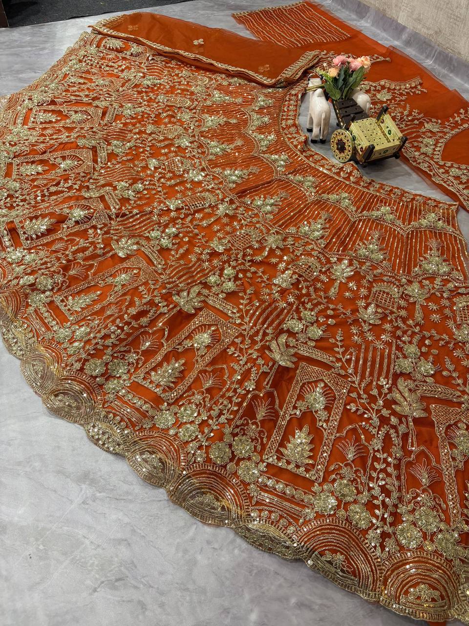 Traditional Soft Net Lehenga Choli with Sequins Work and Dupatta
