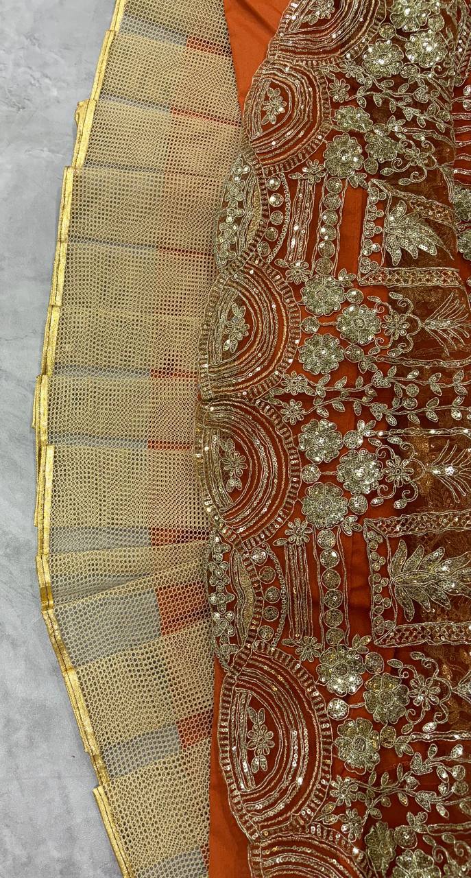 Traditional Soft Net Lehenga Choli with Sequins Work and Dupatta