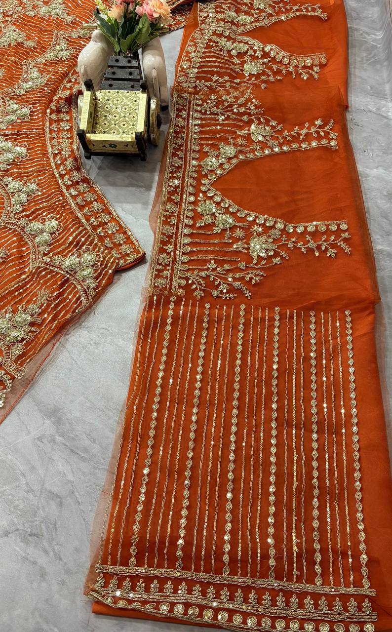 Traditional Soft Net Lehenga Choli with Sequins Work and Dupatta