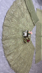 Olive Green Heavy Embroidered Net Lehenga Choli with Sequins & Zari Detailing