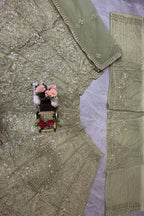 Olive Green Heavy Embroidered Net Lehenga Choli with Sequins & Zari Detailing