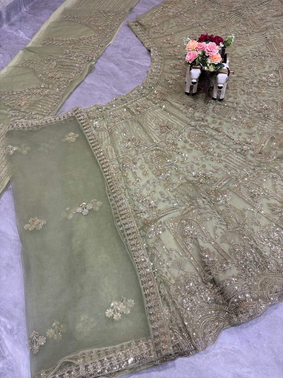 PISTA Soft Net Lehenga Choli with Sequins Embroidery WITH Attactive design
