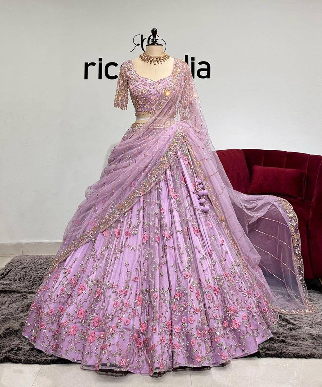 premium Pink Colour embrodery  work and designer blouse Festive look lehenga