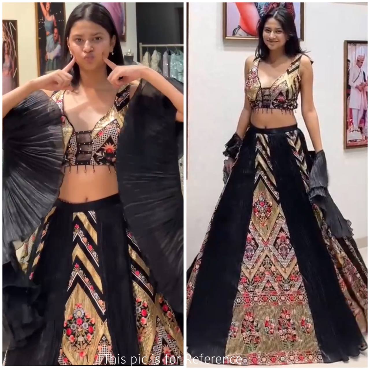 Multi colour black faux georgette lehenga with equins Embroidery Work  and designer blouse.