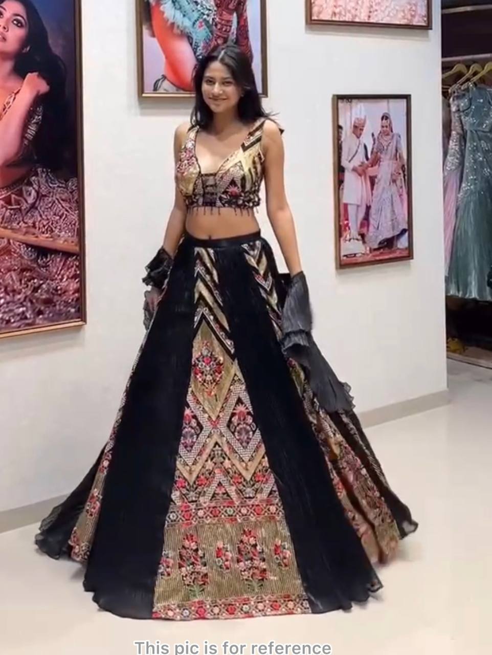 Multi colour black faux georgette lehenga with equins Embroidery Work  and designer blouse.