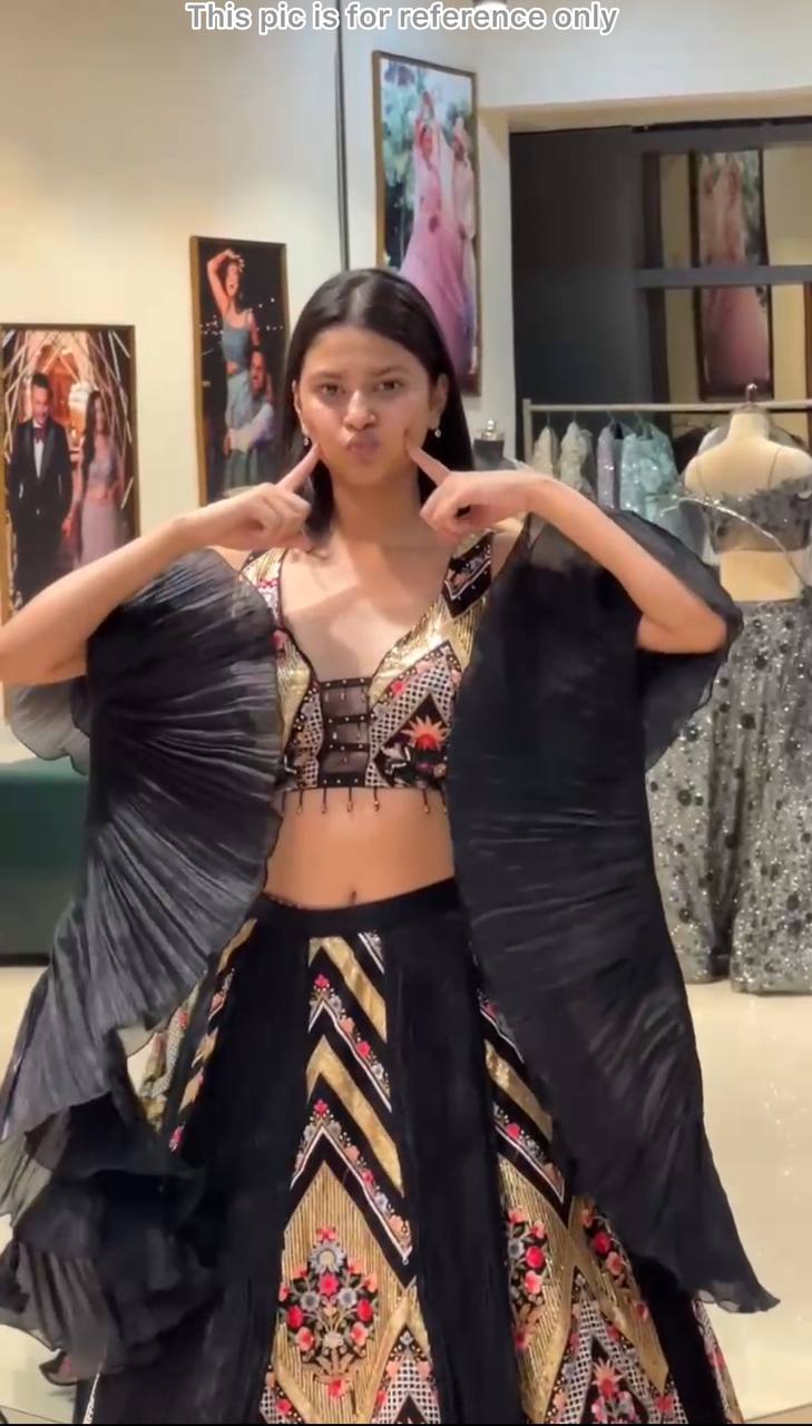 Multi colour black faux georgette lehenga with equins Embroidery Work  and designer blouse.