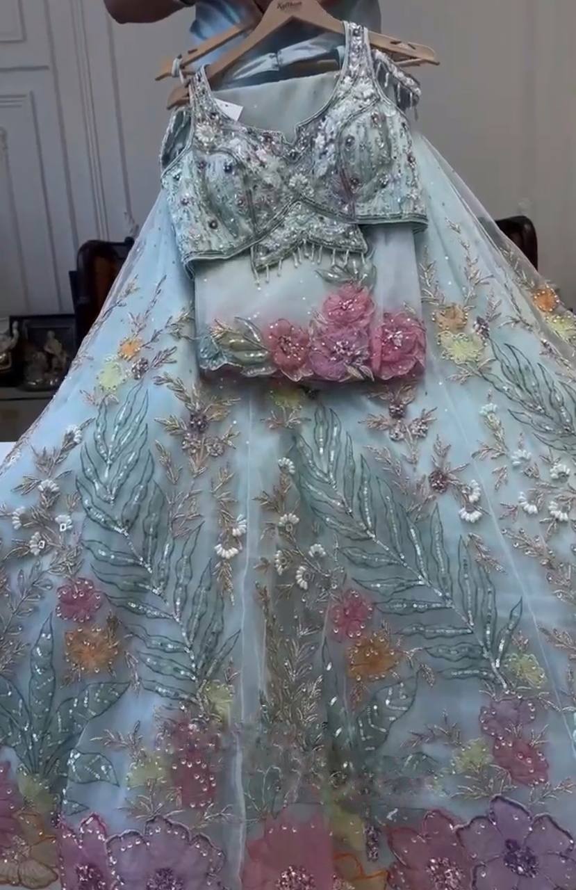 Multi-Color Embroidered Lehenga Set with Floral and Sequin Work
