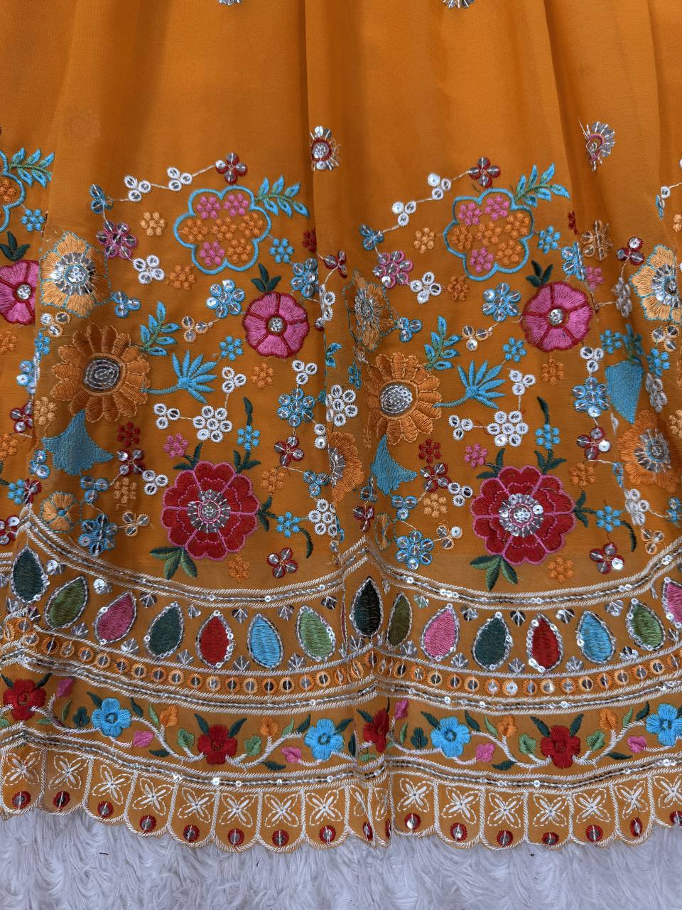 Faux Georgette Lehenga Choli Set - Thread & Sequence Embroidered Ethnic Wear