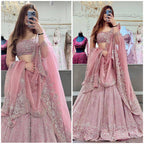 Pink Shimmer Embroidered Lehenga Set with Sequin and Thread Work