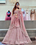 Pink Shimmer Embroidered Lehenga Set with Sequin and Thread Work