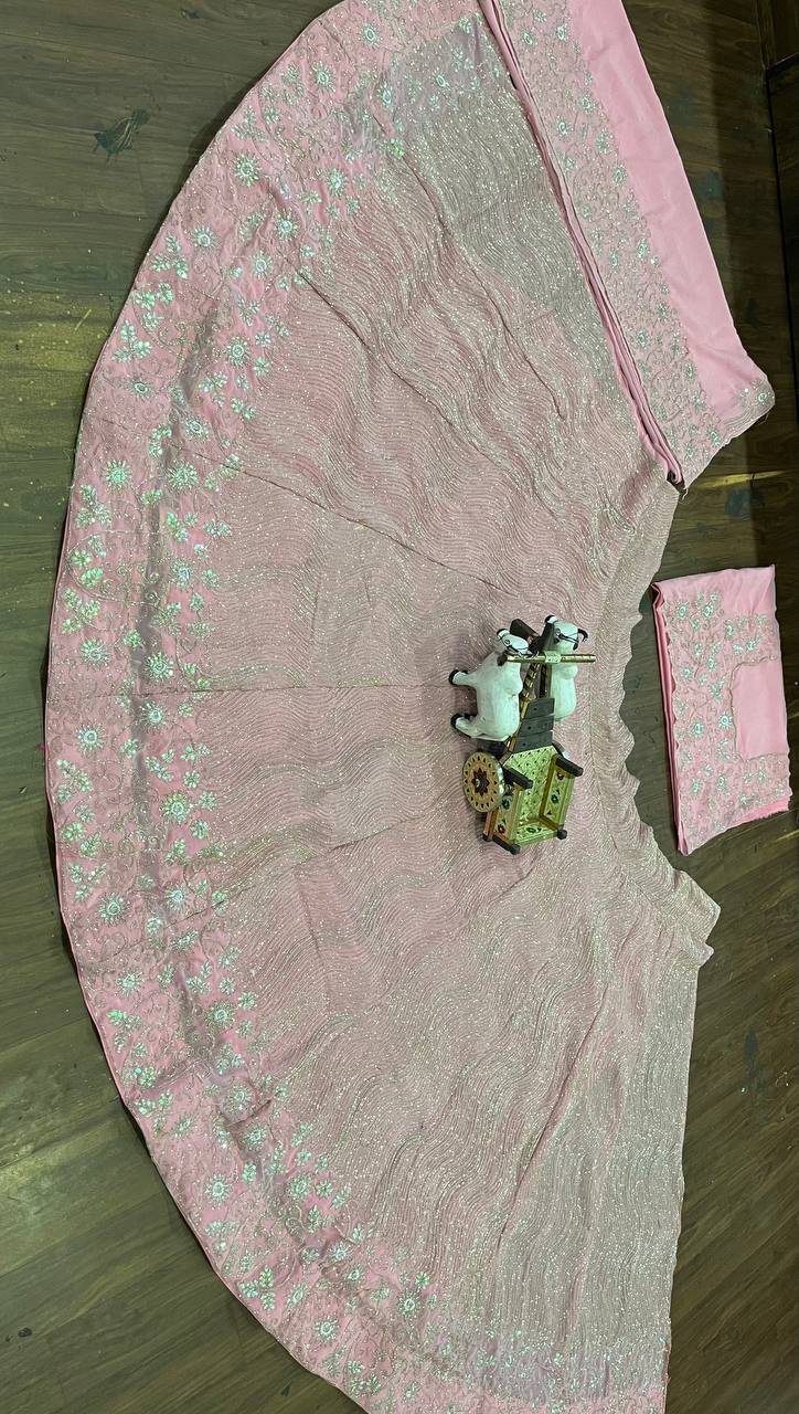 Pink Shimmer Embroidered Lehenga Set with Sequin and Thread Work