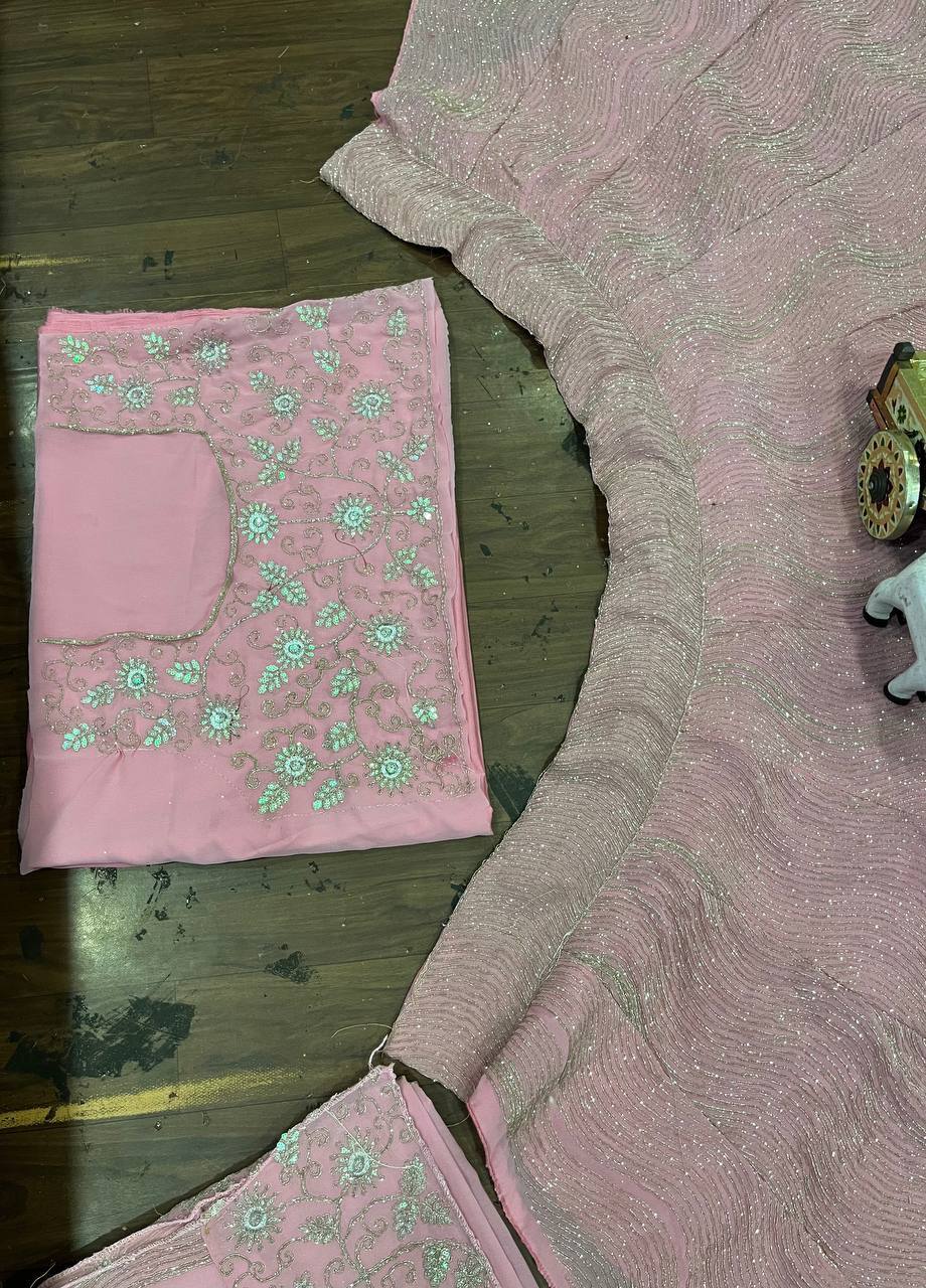 Pink Shimmer Embroidered Lehenga Set with Sequin and Thread Work