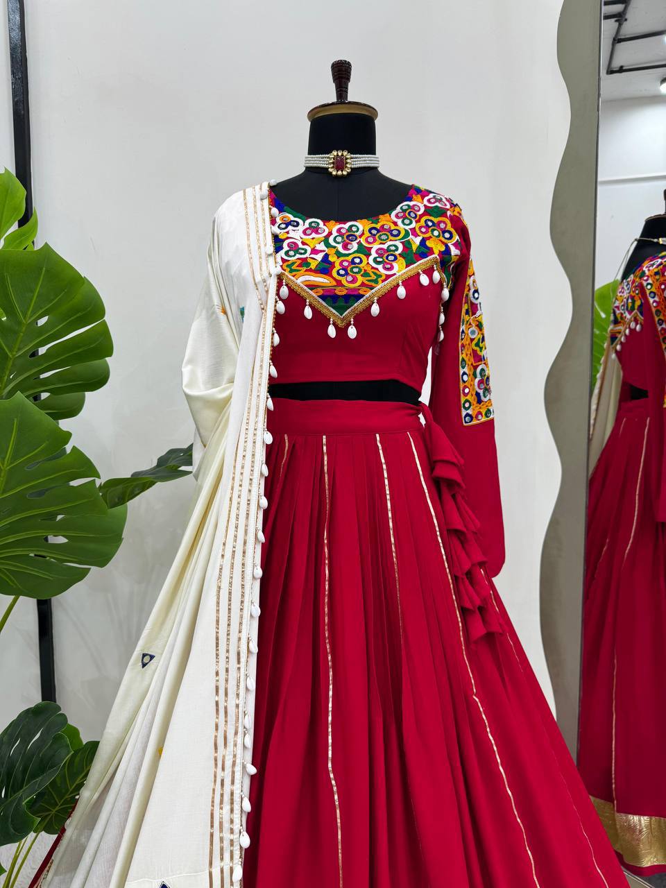 Rayon Silk Lehenga Choli Set | Golden & Silver Patta Work NAVRATRI