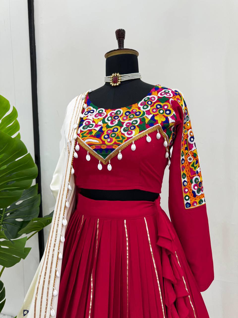 Rayon Silk Lehenga Choli Set | Golden & Silver Patta Work NAVRATRI