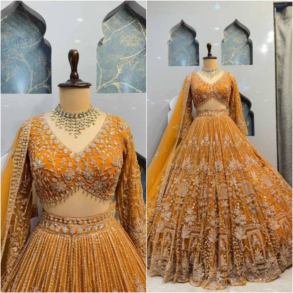 Yellow colour Soft Net Lehenga Choli with Coding Sequins & Dupatta – Glamorous Ethnic Ensemble
