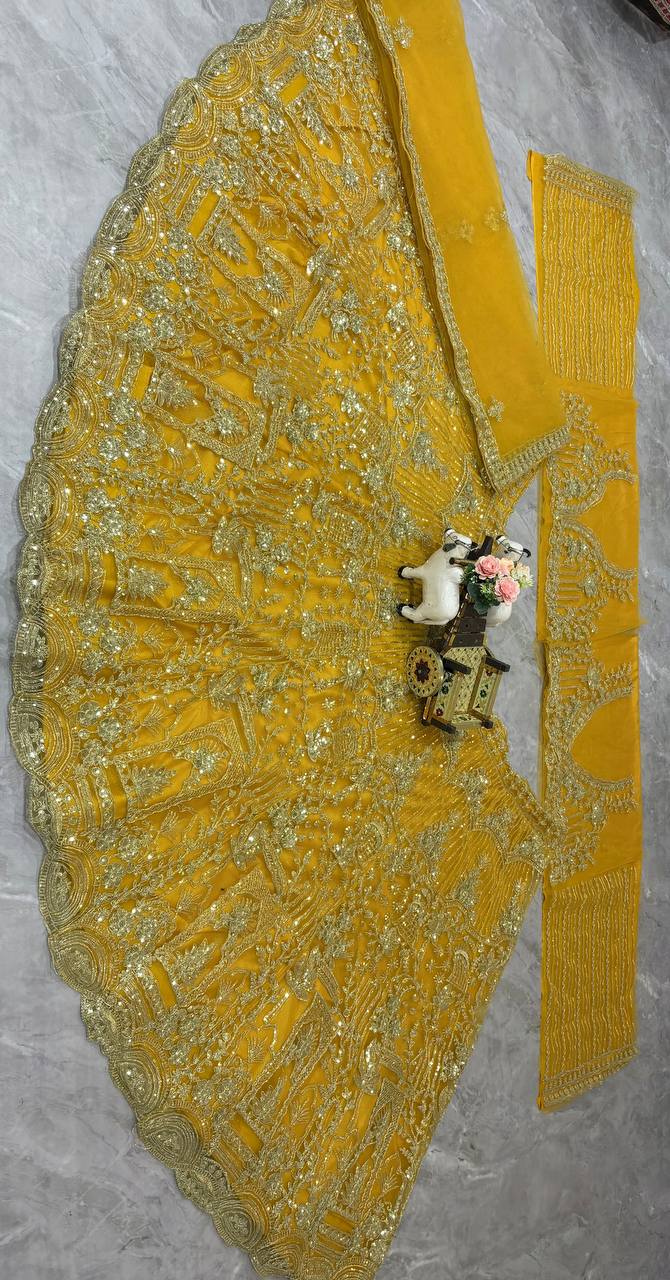 Yellow colour Soft Net Lehenga Choli with Coding Sequins & Dupatta – Glamorous Ethnic Ensemble