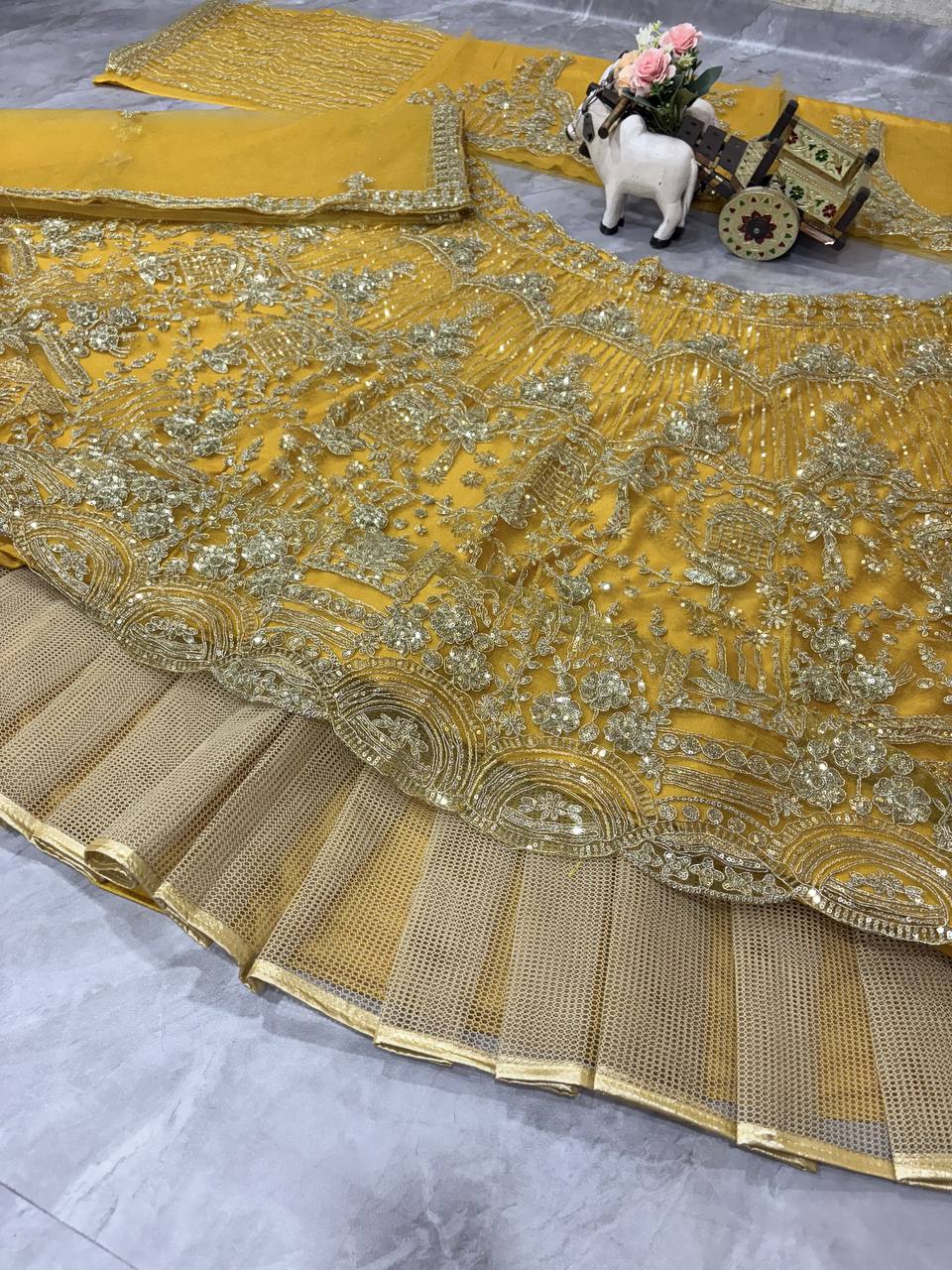 Yellow colour Soft Net Lehenga Choli with Coding Sequins & Dupatta – Glamorous Ethnic Ensemble