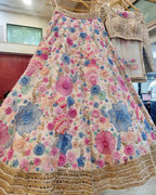 White Soft Net Lehenga Choli with Multicolor Embroidery & Sequin Accents