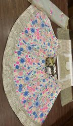 White Soft Net Lehenga Choli with Multicolor Embroidery & Sequin Accents