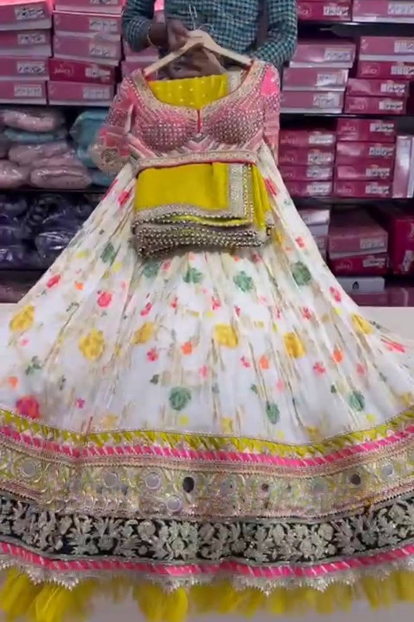 Real Mirror & Printed Georgette Lehenga Set – Chic Ethnic Statement