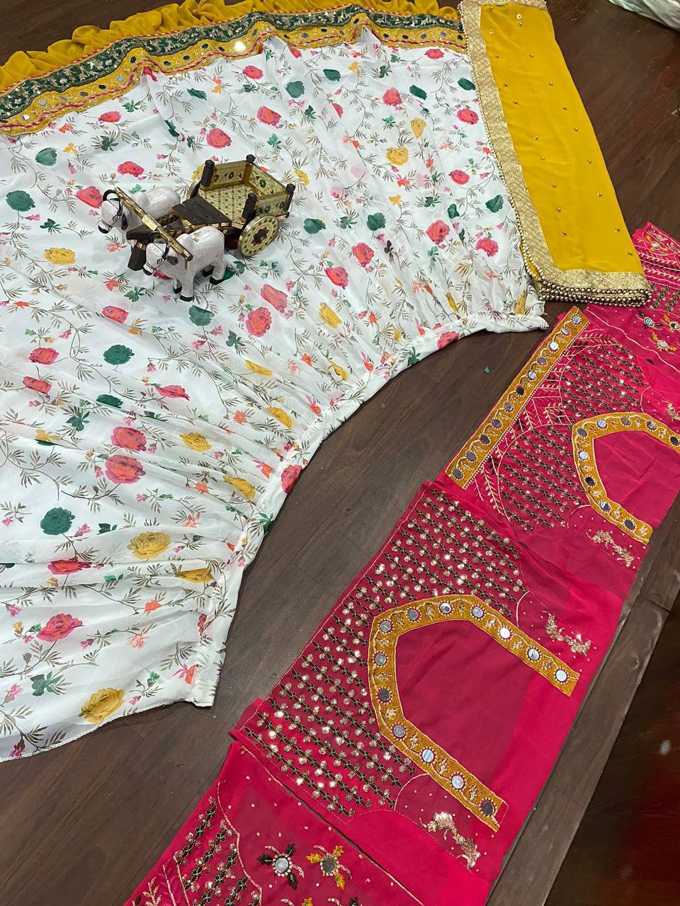 Real Mirror & Printed Georgette Lehenga Set – Chic Ethnic Statement