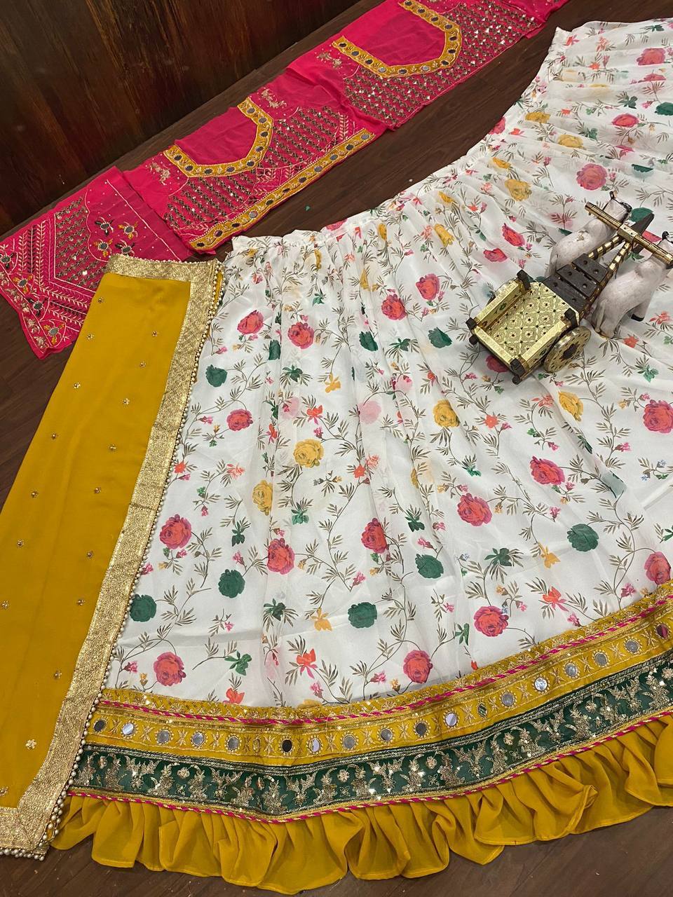 Real Mirror & Printed Georgette Lehenga Set – Chic Ethnic Statement