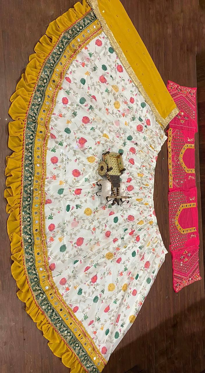 Real Mirror & Printed Georgette Lehenga Set – Chic Ethnic Statement