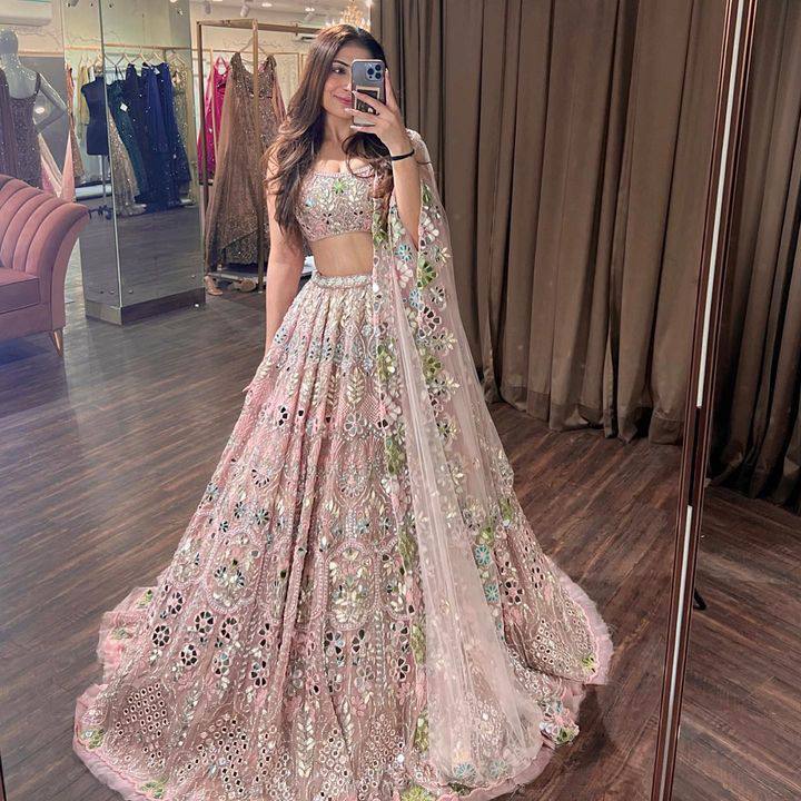 Exquisite Soft Butterfly Net Lehenga with Mirror & Sequin Embroidery
