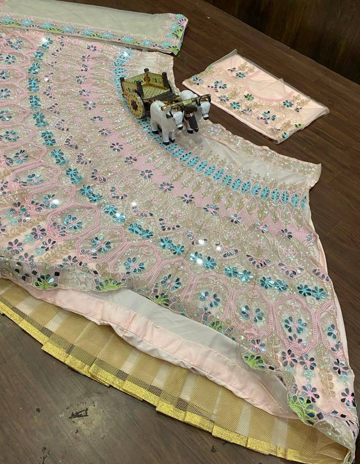 Exquisite Soft Butterfly Net Lehenga with Mirror & Sequin Embroidery