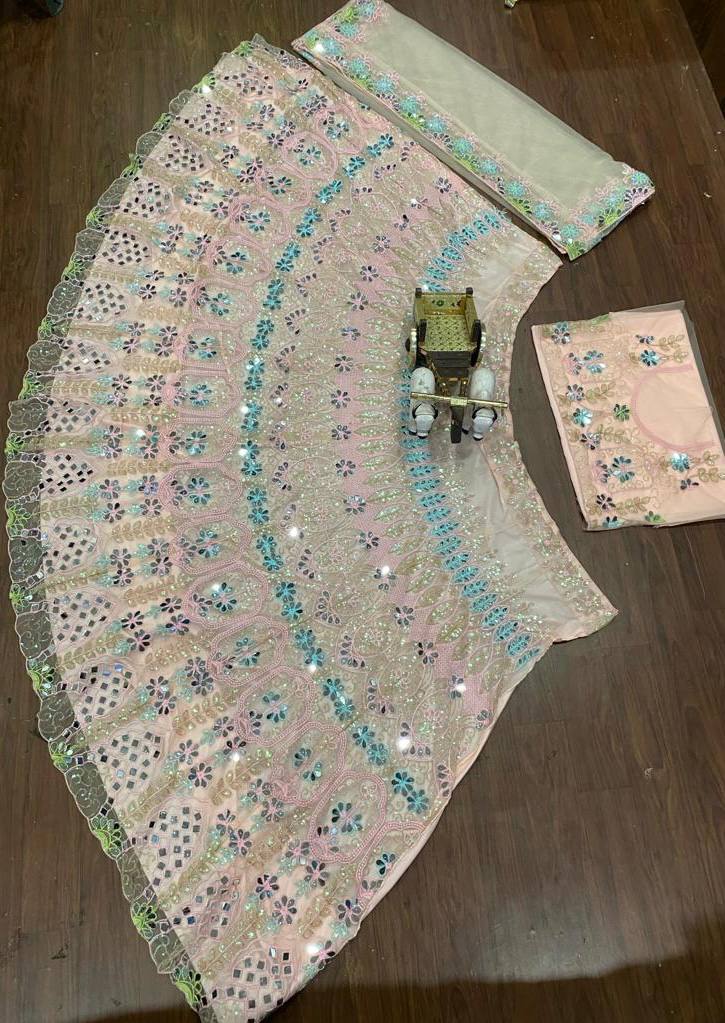 Exquisite Soft Butterfly Net Lehenga with Mirror & Sequin Embroidery