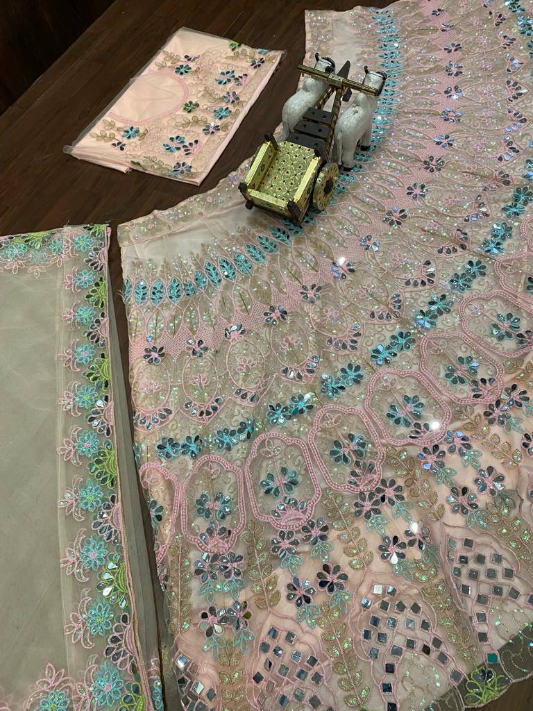 Exquisite Soft Butterfly Net Lehenga with Mirror & Sequin Embroidery