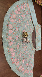 Mint Green Embroidered Lehenga Set with Pink and Coral Floral Sequin Work