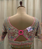 Mocha Blossom Embroidered Contrast Lehenga Choli