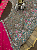 Mocha Blossom Embroidered Contrast Lehenga Choli