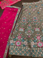 Mocha Blossom Embroidered Contrast Lehenga Choli