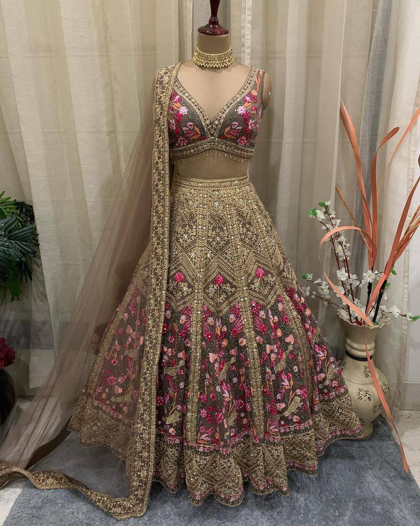 Multi colour Ultra premium Embroidery Sequins work with jari and designer blouse Festive look lehenga