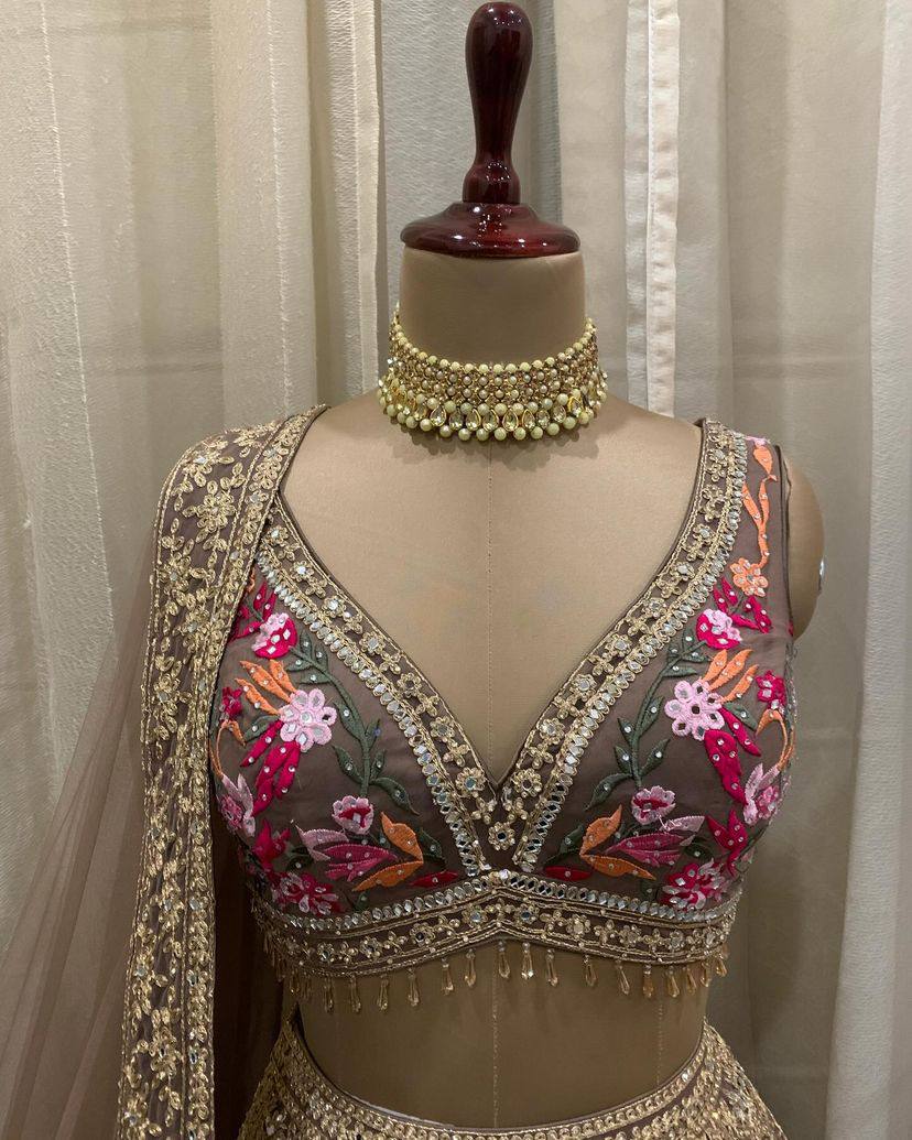 Multi colour Ultra premium Embroidery Sequins work with jari and designer blouse Festive look lehenga