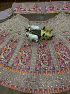 Royal Mauve Bird Motif Embroidered Silk Lehenga Choli