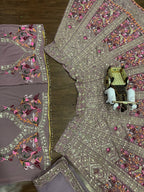 Royal Mauve Bird Motif Embroidered Silk Lehenga Choli