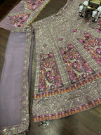 Royal Mauve Bird Motif Embroidered Silk Lehenga Choli