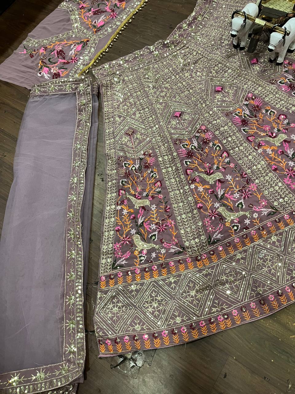 Multi colour Ultra premium Embroidery Sequins work with jari and designer blouse Festive look lehenga