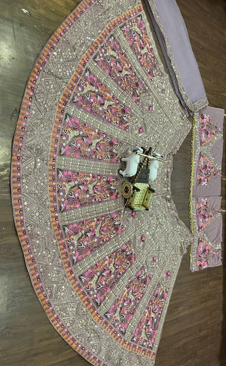 Multi colour Ultra premium Embroidery Sequins work with jari and designer blouse Festive look lehenga